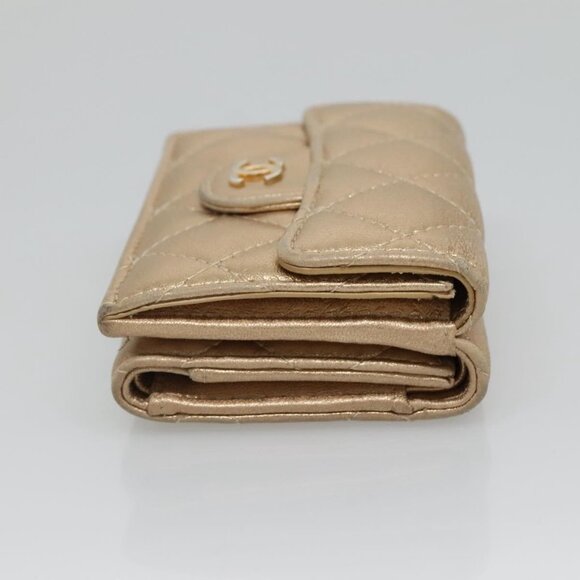 CHANEL Matelasse Compact Wallet Lamb Skin Gold CC Auth 136328 - Picture 4 of 16